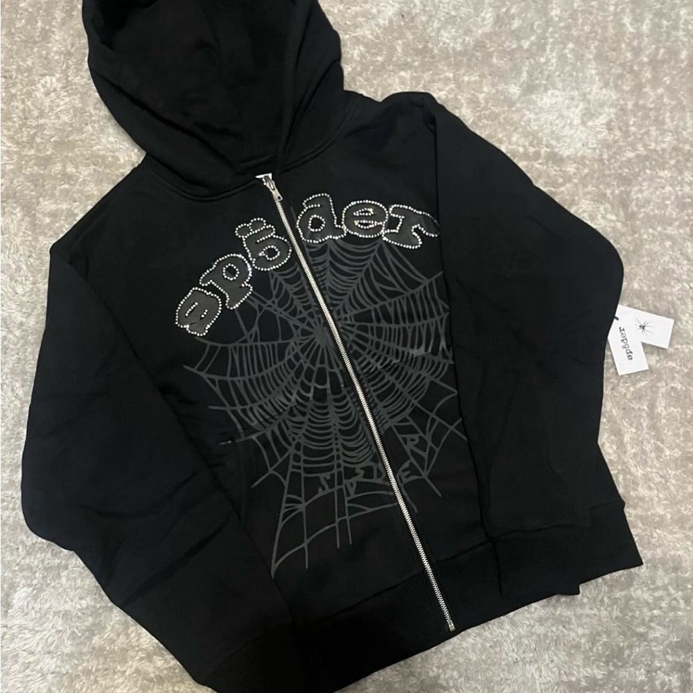 Sp5der Black Zip Up Hoodie